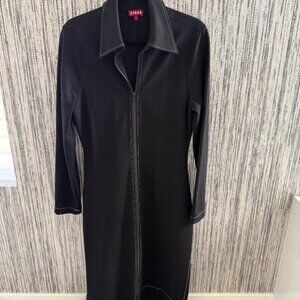 STAUD Black Zip-Front Midi Dress with Contrast Stitching (Size L)